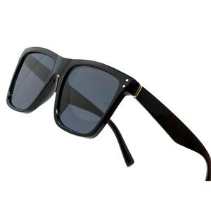 Square Black Sunglasses Gold Accent Modern Fashion Sun Glasses Outdoor‎ Driving